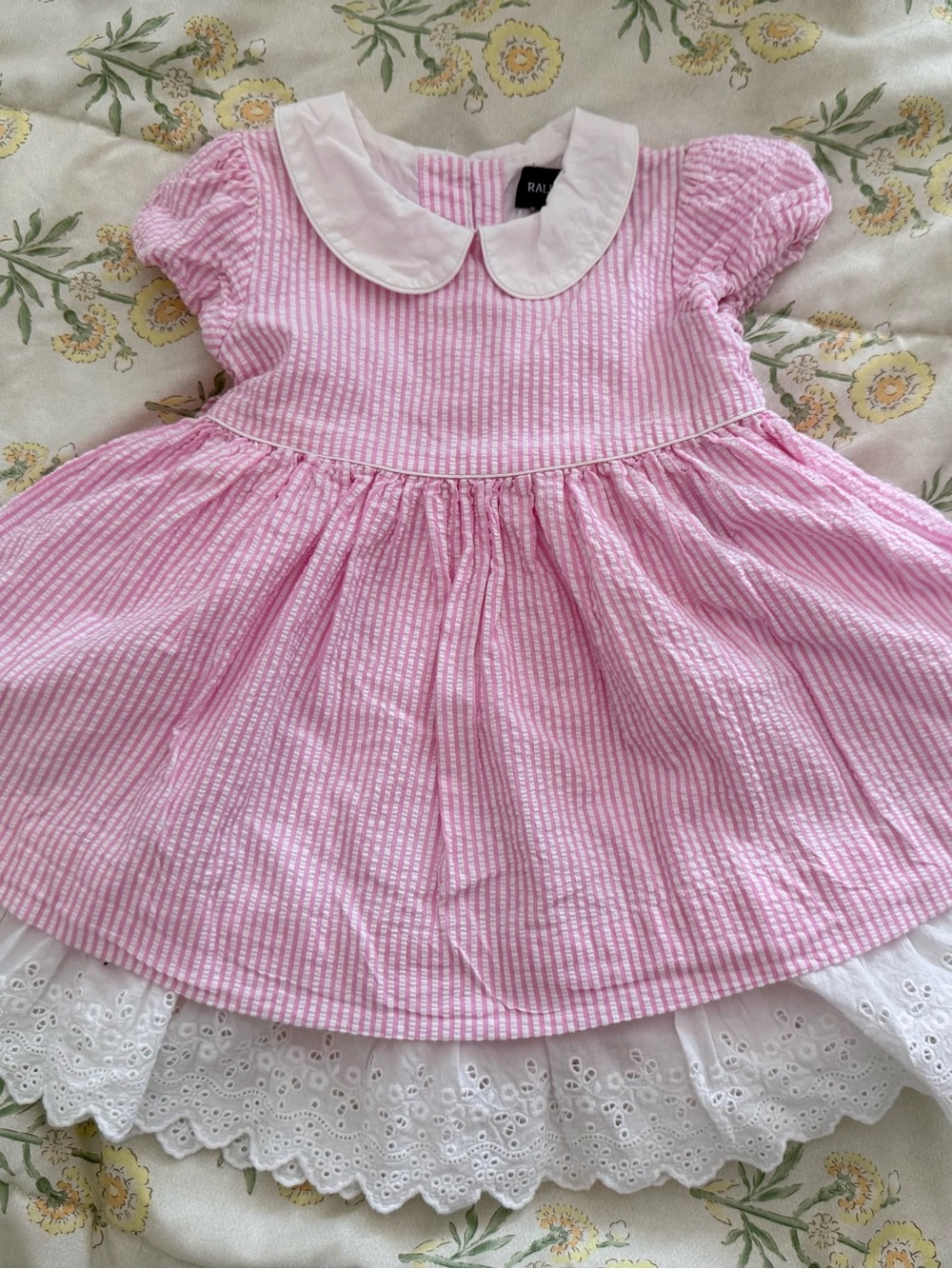 Ralph Lauren Pink and White Striped Seersucker vintage party Dress 9 months